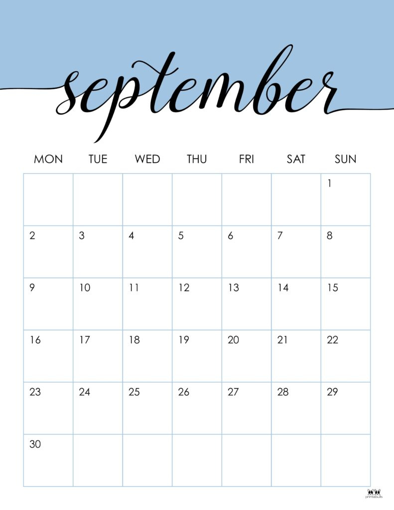 September 2024 Calendars - 50 Free Printables | Printabulls for Free Printable Blank Calendar September 2024