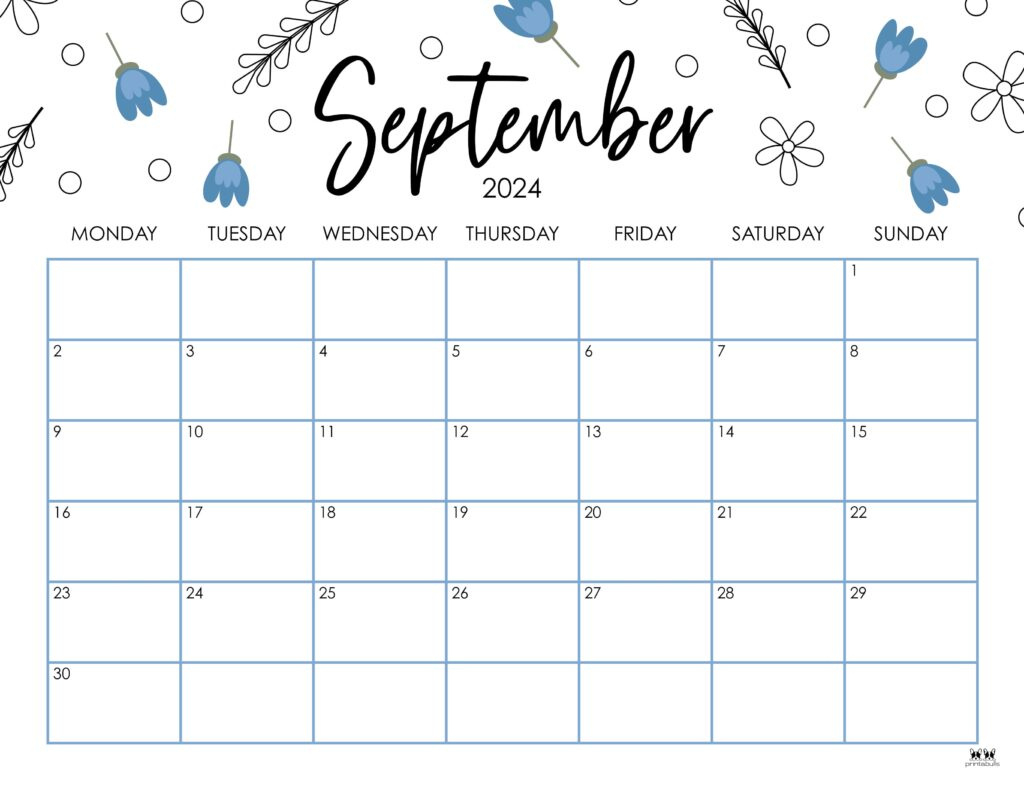 September 2024 Calendars - 50 Free Printables | Printabulls in Cute September 2024 Calendar Printable