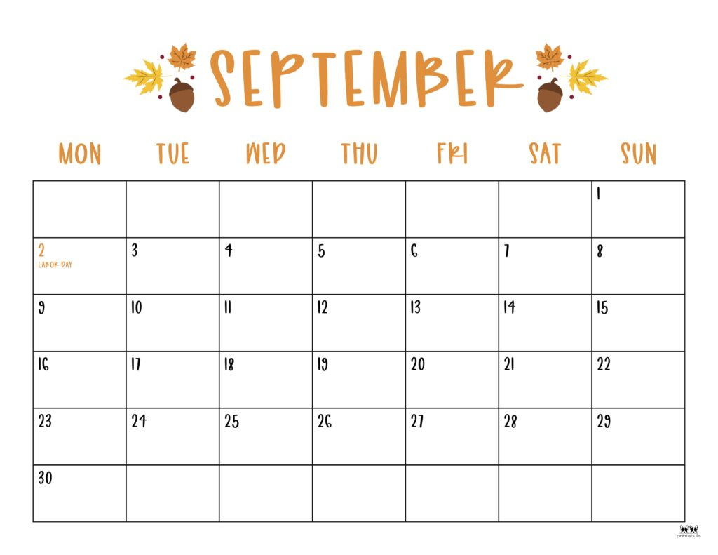 September 2024 Calendars - 50 Free Printables | Printabulls in September 2024 Calendar Printable Monday Start