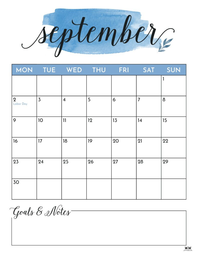 September 2024 Calendars - 50 Free Printables | Printabulls in September 2024 Calendar With Notes