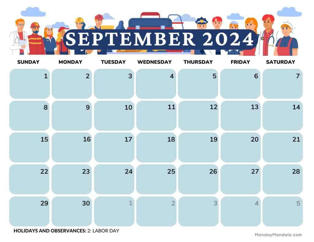 September 2024 Calendars (52 Free Pdf Printables) inside September 2024 Calendar Labor Day