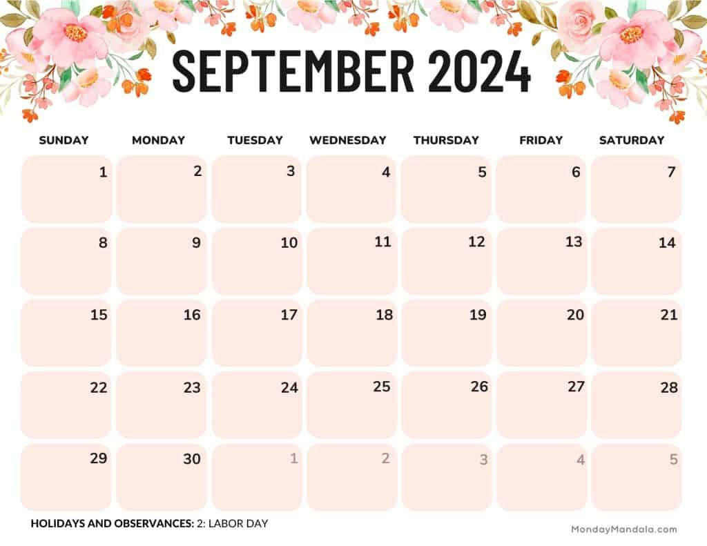 September 2024 Calendars (52 Free Pdf Printables) intended for Free Printable September Calendar 2024