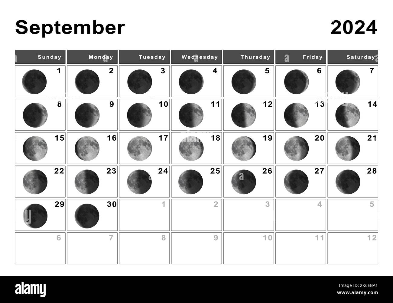 September 2024 Lunar Calendar, Moon Cycles, Moon Phases Stock for Moon Phase Calendar September 2024