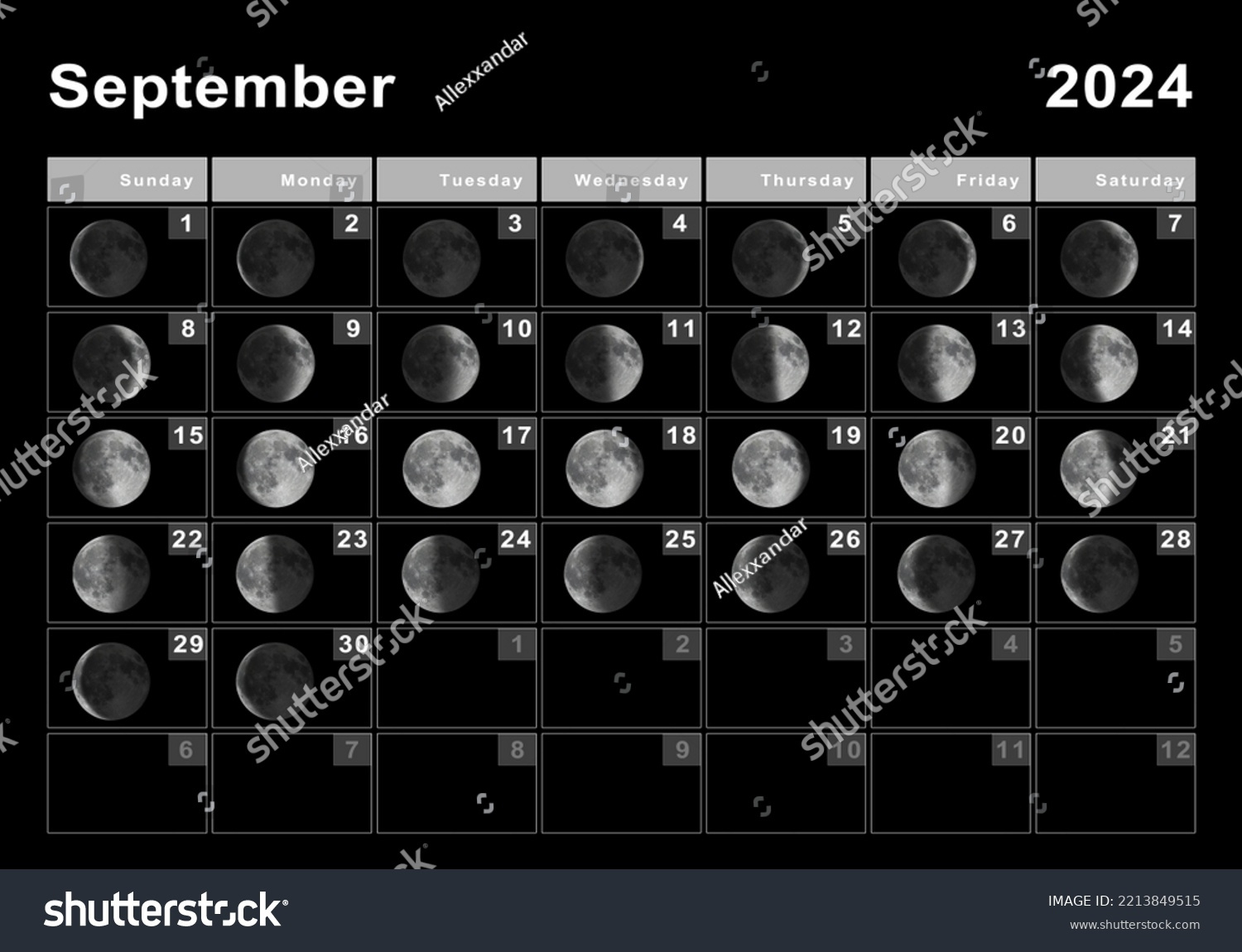 September 2024 Mondkalender, Mondzyklen, Mondphasen for Moon Calendar 2024 September