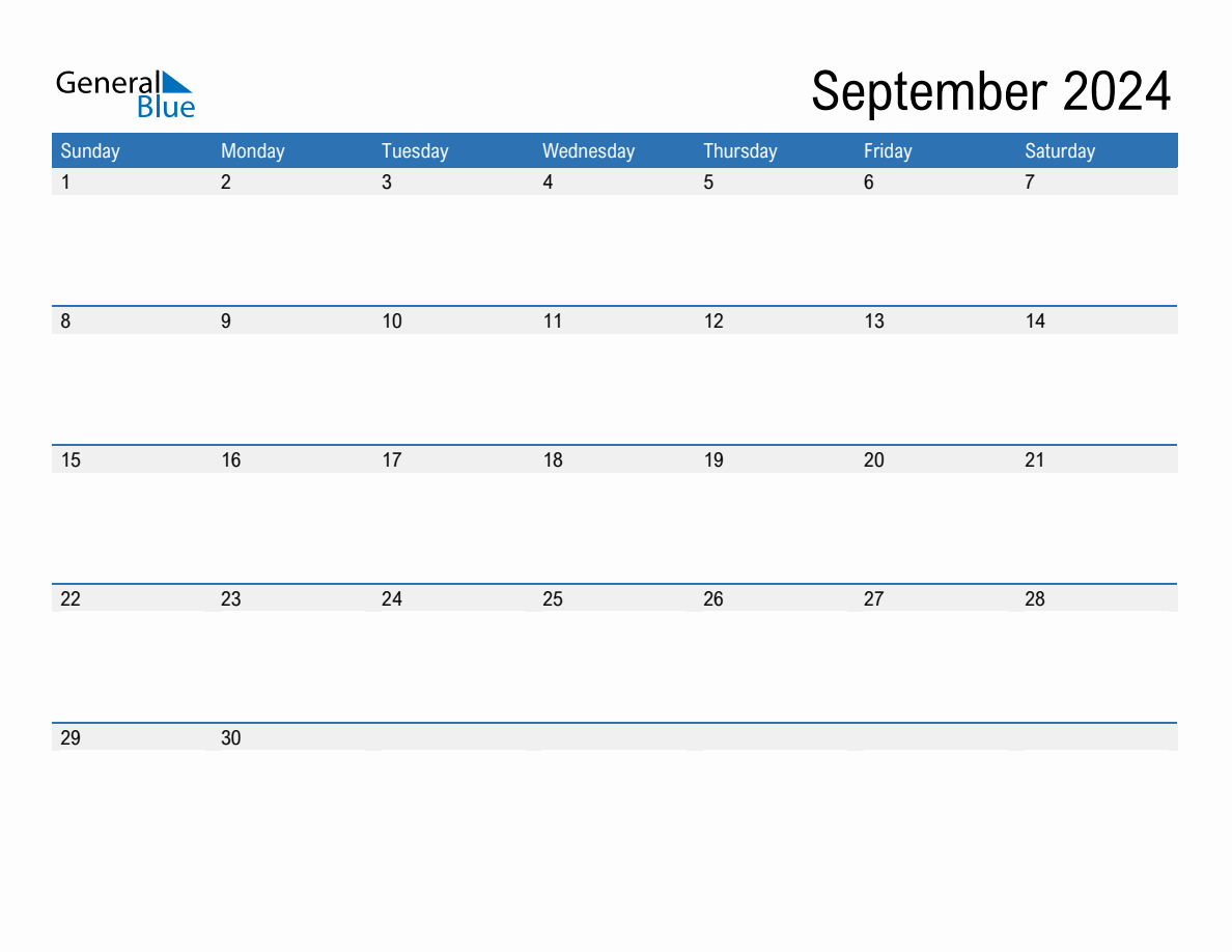 September 2024 Monthly Calendar (Pdf, Word, Excel) for Editable Calendar September 2024