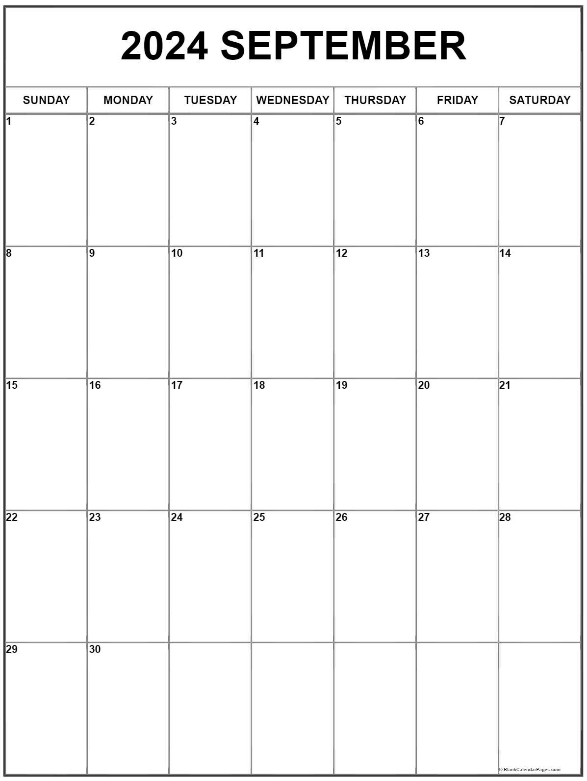 September 2024 Vertical Calendar | Portrait with Printable Calendar Month September 2024