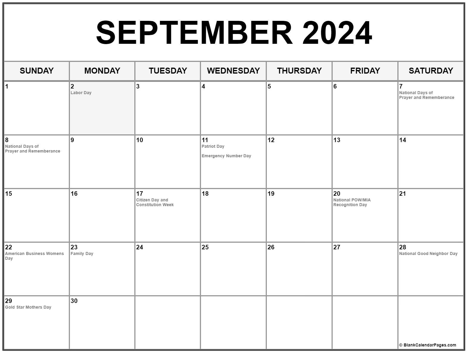 September 2024 With Holidays Calendar in August And September 2024 Calendar With Holidays