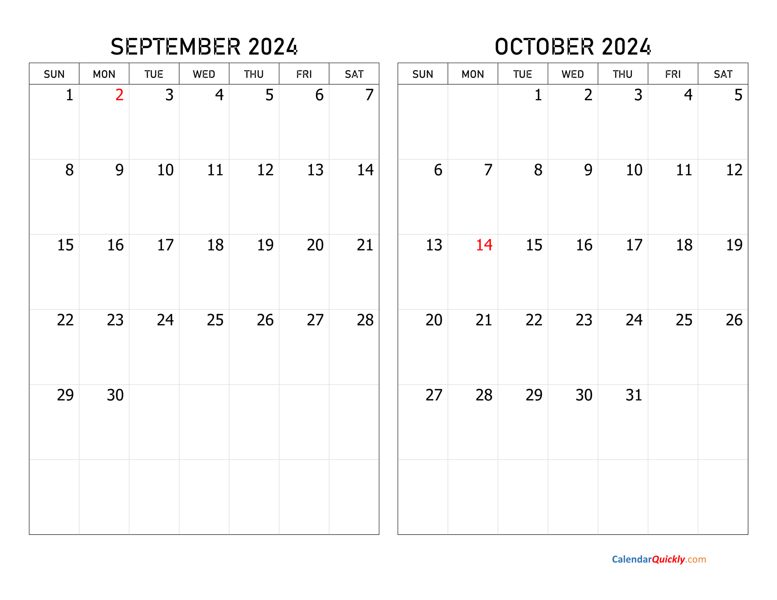 September And October 2024 Calendar | Calendar Quickly for Calendar October 2024 To September 2024