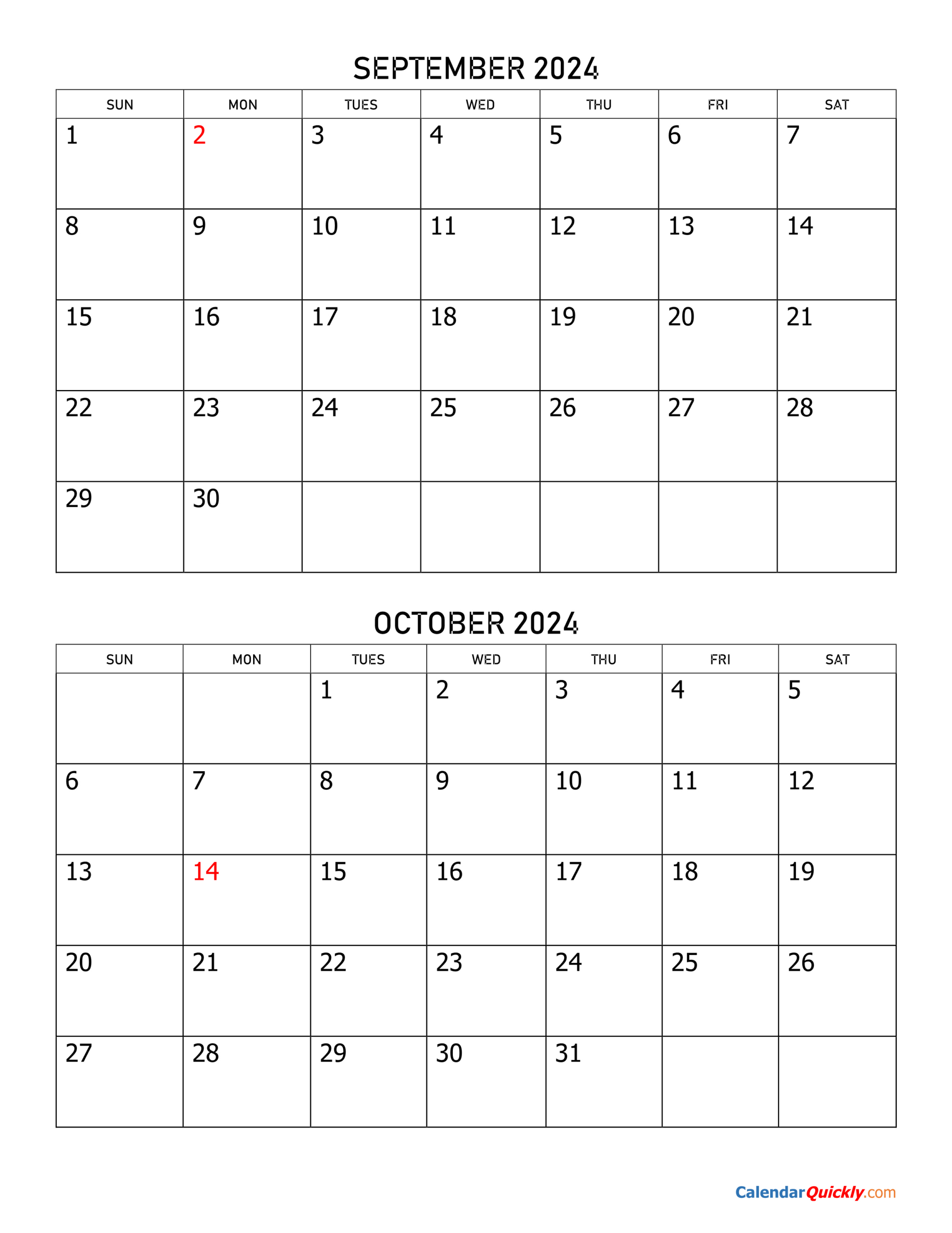 September And October 2024 Calendar | Calendar Quickly in September October 2024 Calendar Printable Free