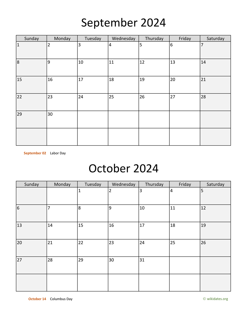 September And October 2024 Calendar | Wikidates inside Calendar October 2024 To September 2024