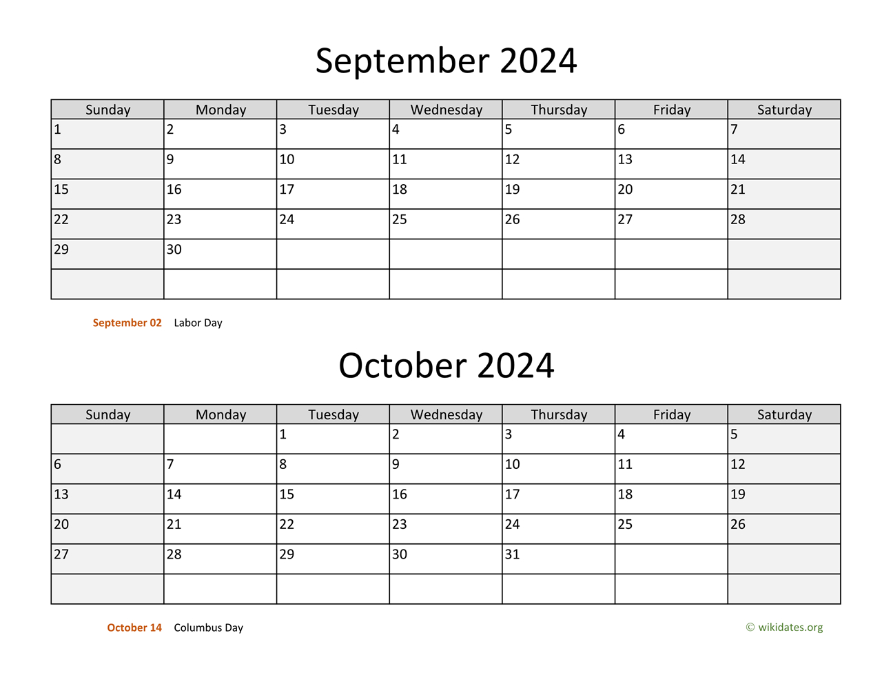 September And October 2024 Calendar | Wikidates intended for September October 2024 Calendar Printable Free