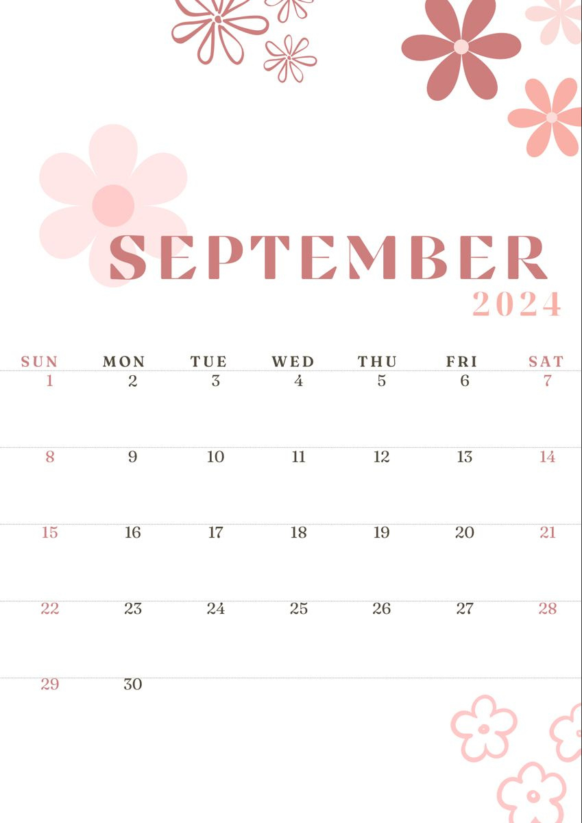 September Calendar 2024, September Calendar, Calendar Background for September 2024 Calendar Pink