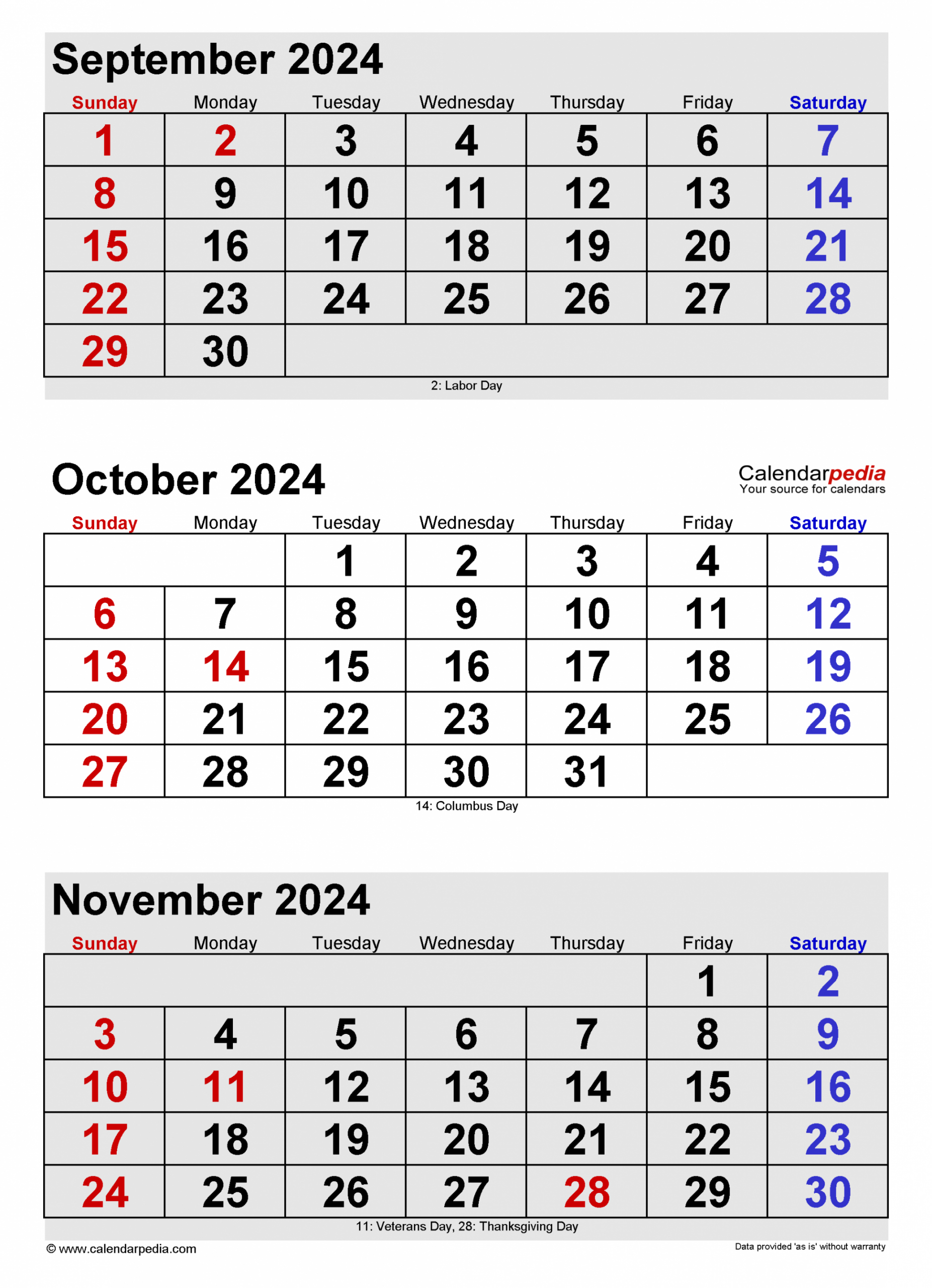 September/October 2024 Calendar for September October November Calendar 2024