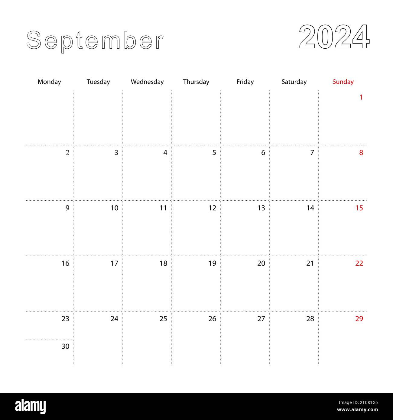 Simple Wall Calendar For September 2024 With Dotted Lines. The pertaining to September 2024 Calendar With Lines