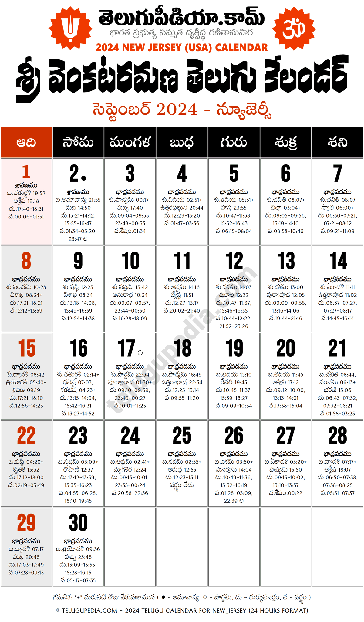 Telugu Calendar 2024 September New Jersey - Telugu Pedia for New Jersey Telugu Calendar September 2024