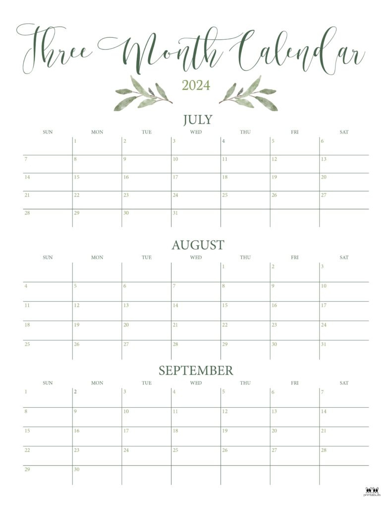 Three Month/Quarterly Calendars - 36 Free Calendars | Printabulls with regard to 3 Month Vertical Calendar July-September 2024