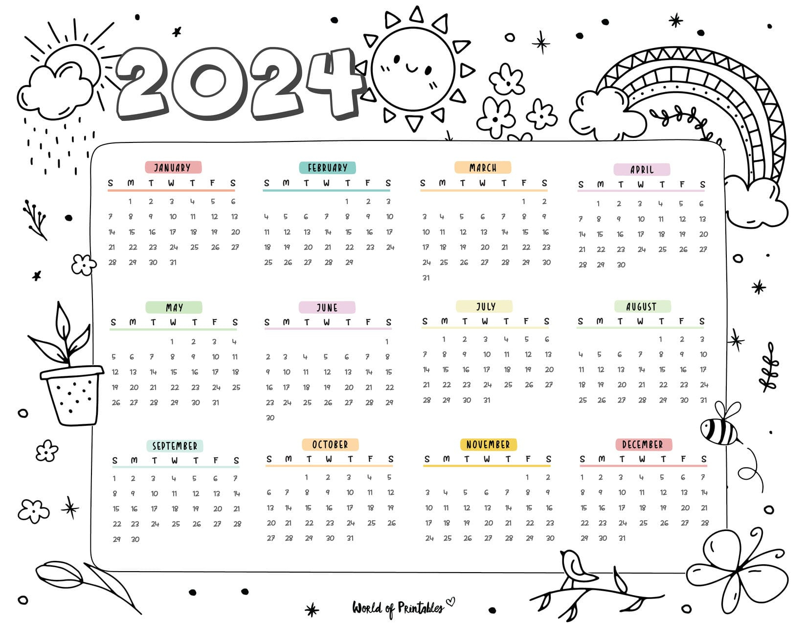 2024 Coloring Calendar - Free Printables - World Of Printables intended for October Coloring Calendar 2024