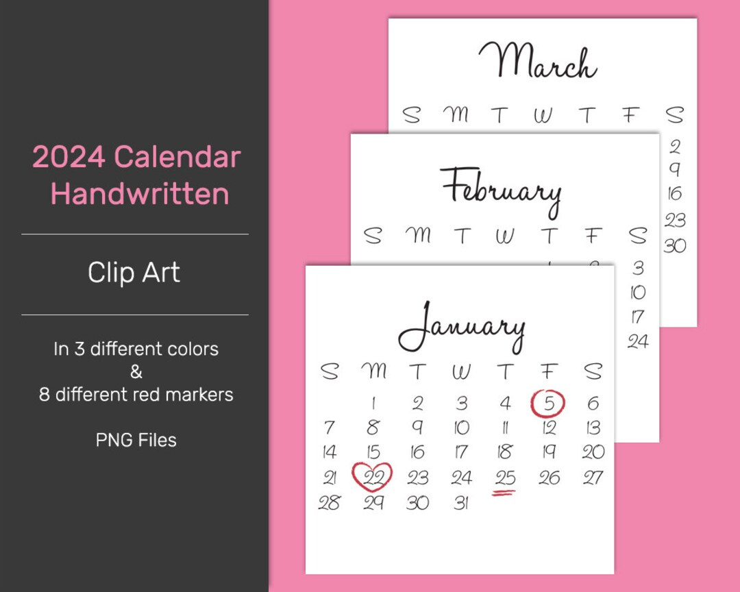 2024 Handwritten Calendar Scrapbook Clip Art Printable Digital inside Shutterfly Free Calendar Code 2024 October