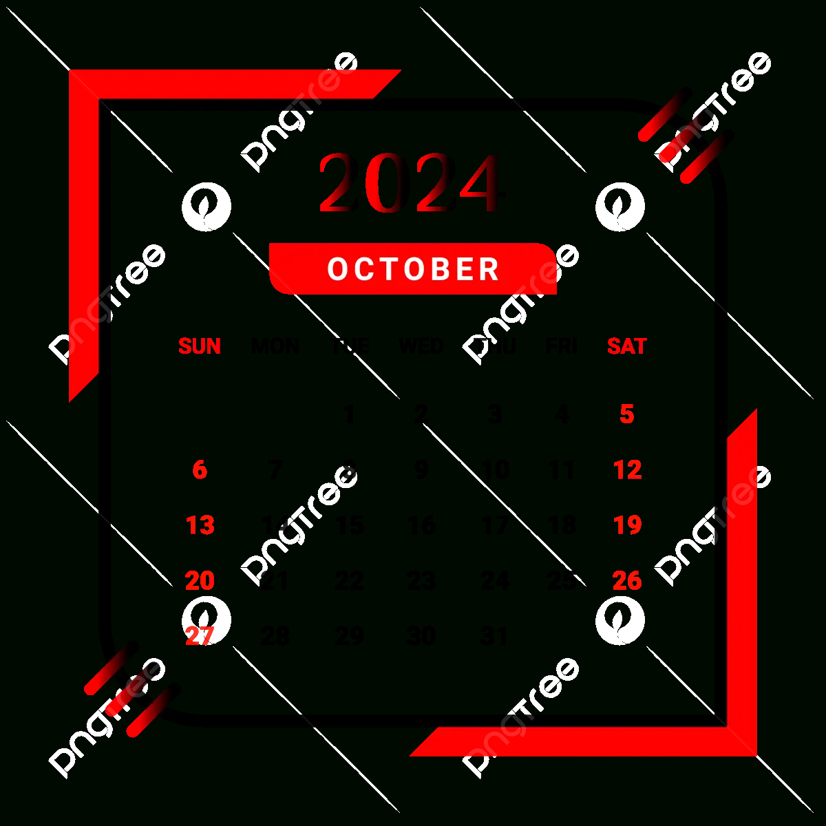 2024 October Month Calendar With Black And Red Vector, Monthly in October 2024 Calendar Png