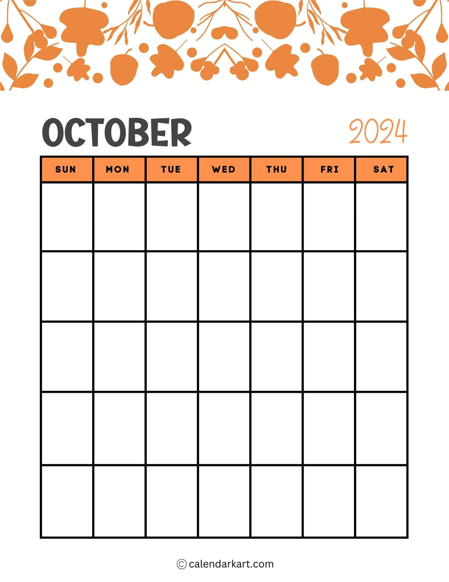 38 Printable October 2024 Calendars | Free Pdf - Calendarkart in Vertical October 2024 Calendar