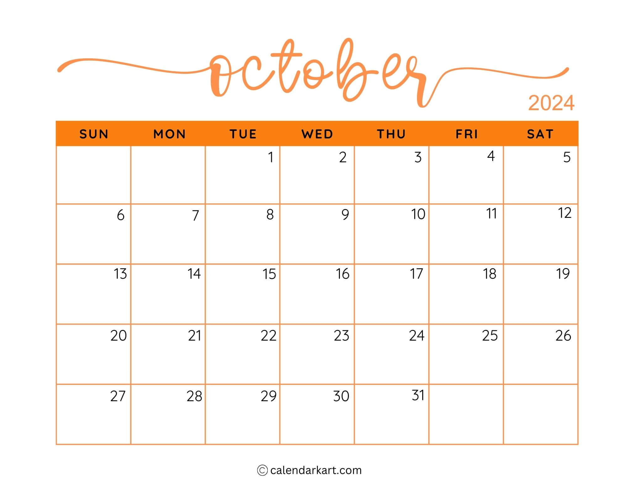 38 Printable October 2024 Calendars | Free Pdf - Calendarkart intended for October 13 2024 Calendar