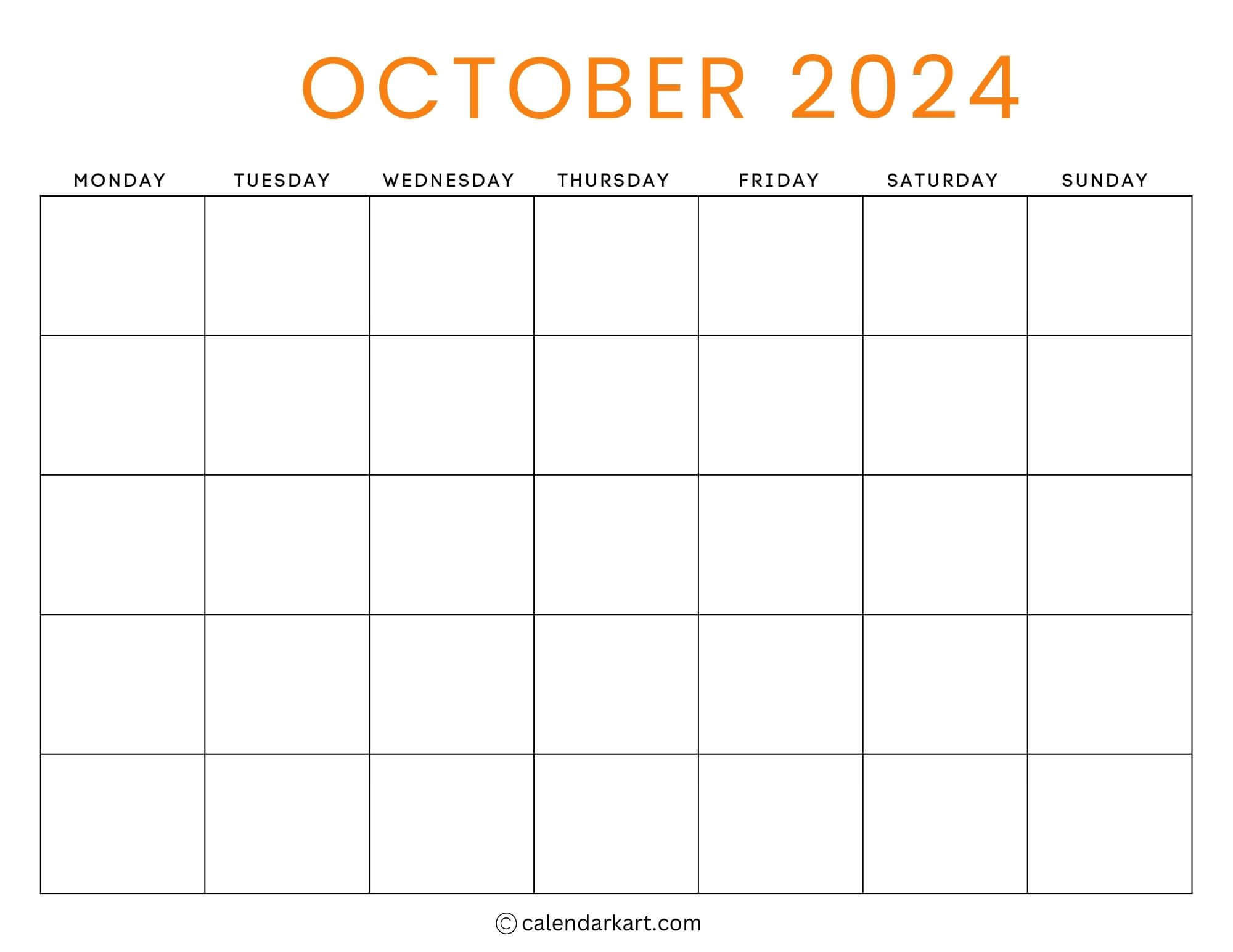 38 Printable October 2024 Calendars | Free Pdf - Calendarkart intended for October Blank Calendar 2024