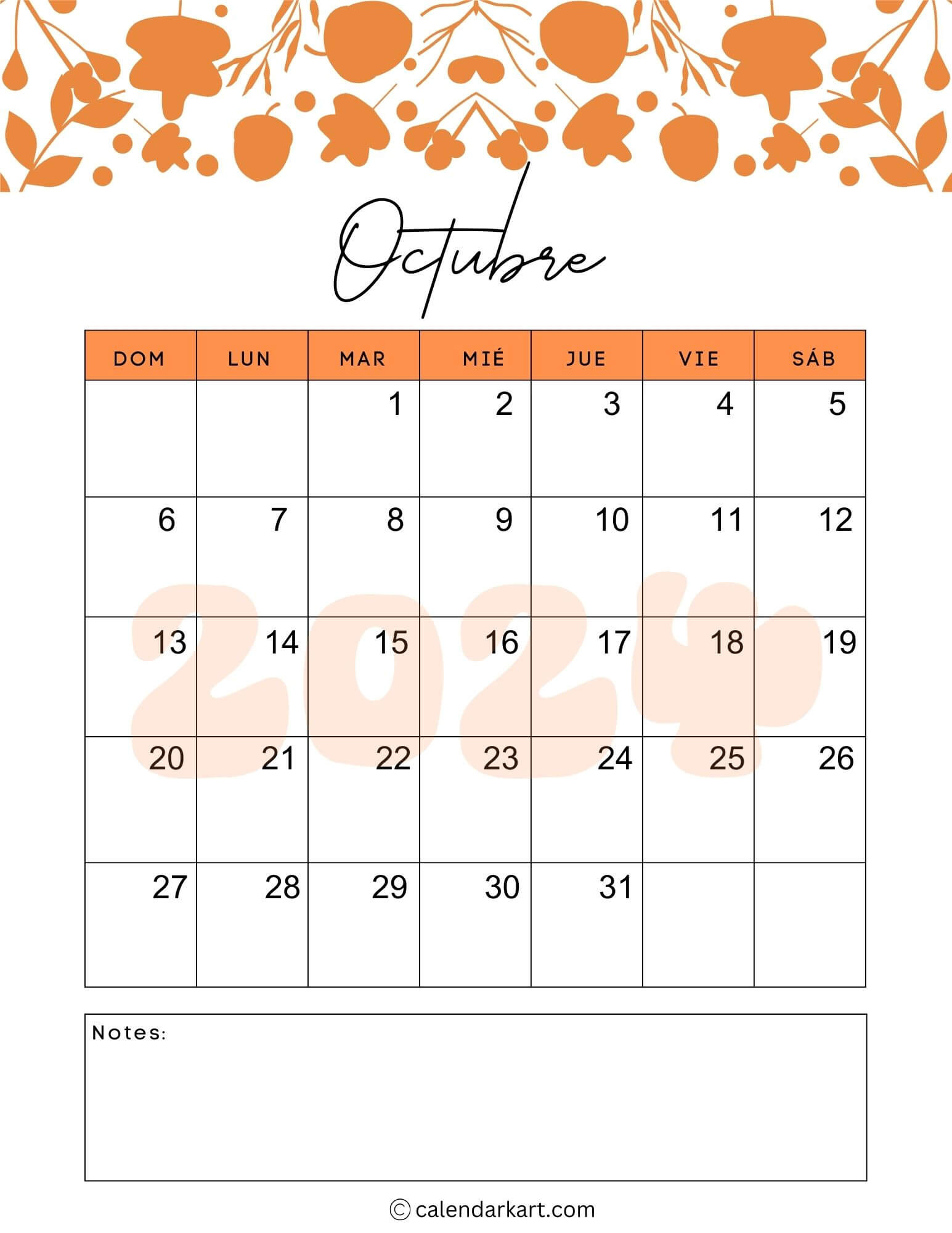 38 Printable October 2024 Calendars | Free Pdf - Calendarkart intended for Spanish Calendar October 2024