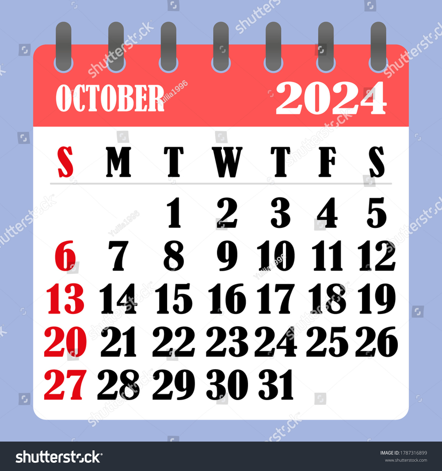 Briefkalender Für Oktober 2024. Die Woche: Stock-Vektorgrafik with regard to Calendar Of October 2024