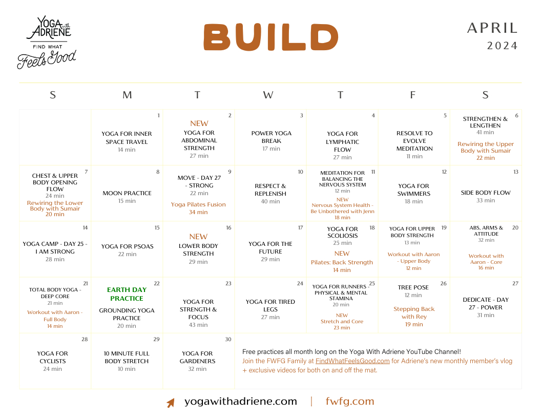 Calendar in Yoga With Adriene October 2024