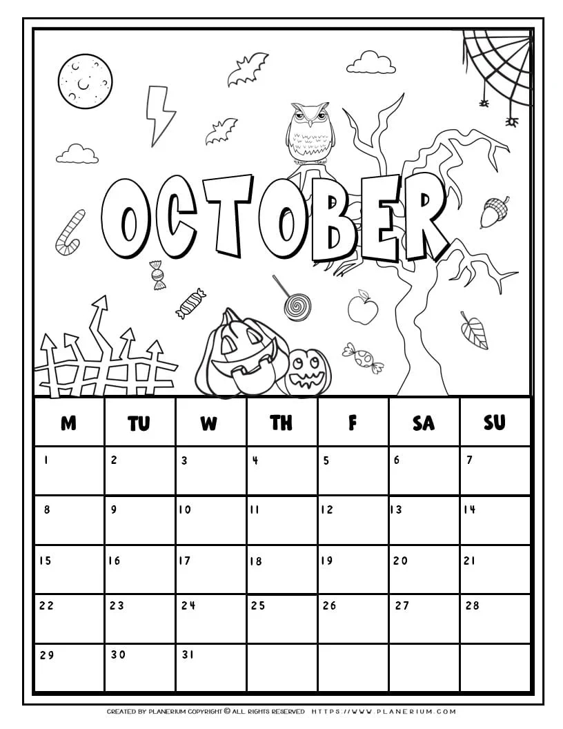 Coloring Calendar - October | Planerium pertaining to October Coloring Calendar 2024