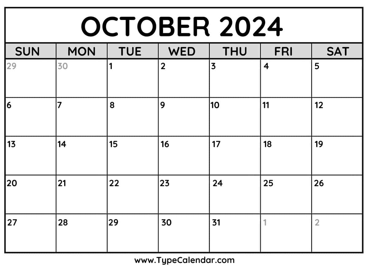 Free October 2024 Calendar Printable with regard to Type Calendar October 2024