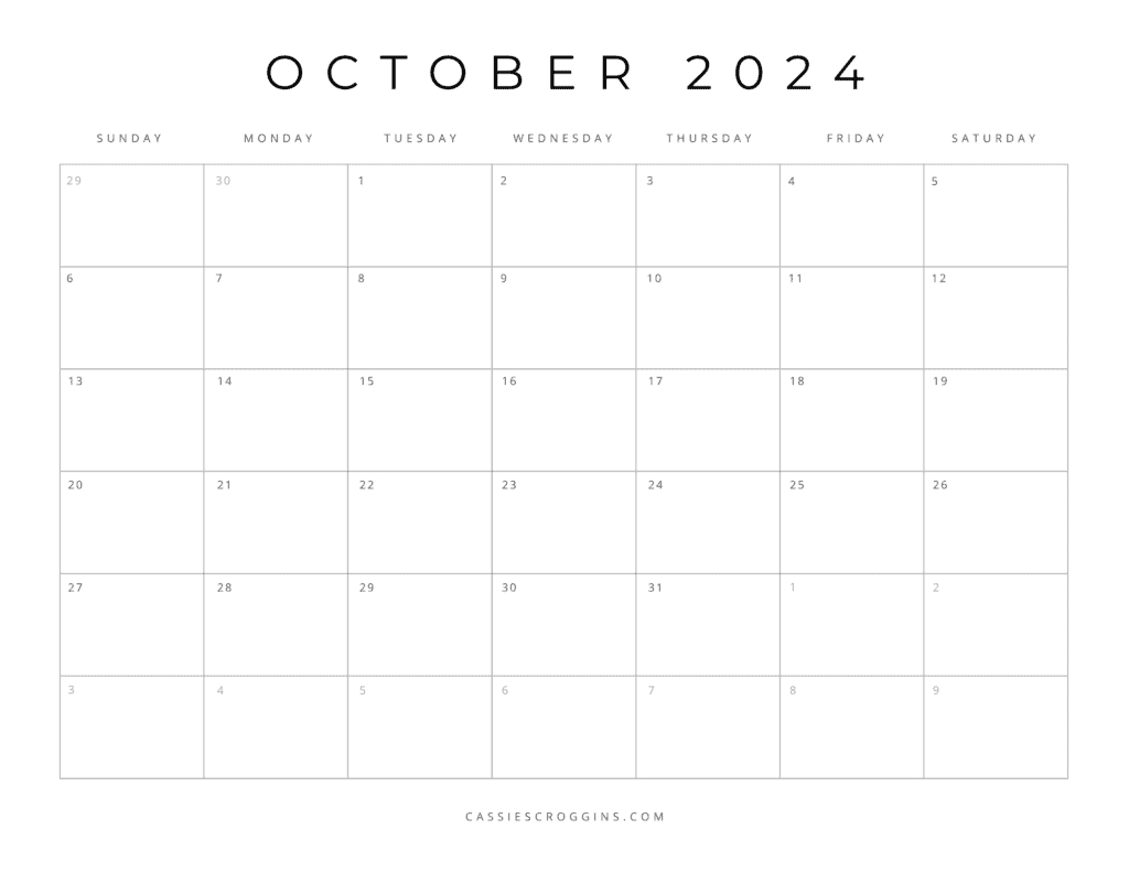 Free Printable 2024 Blank Calendar Templates (All 12 Months) in October 2024 Blank Printable Calendar