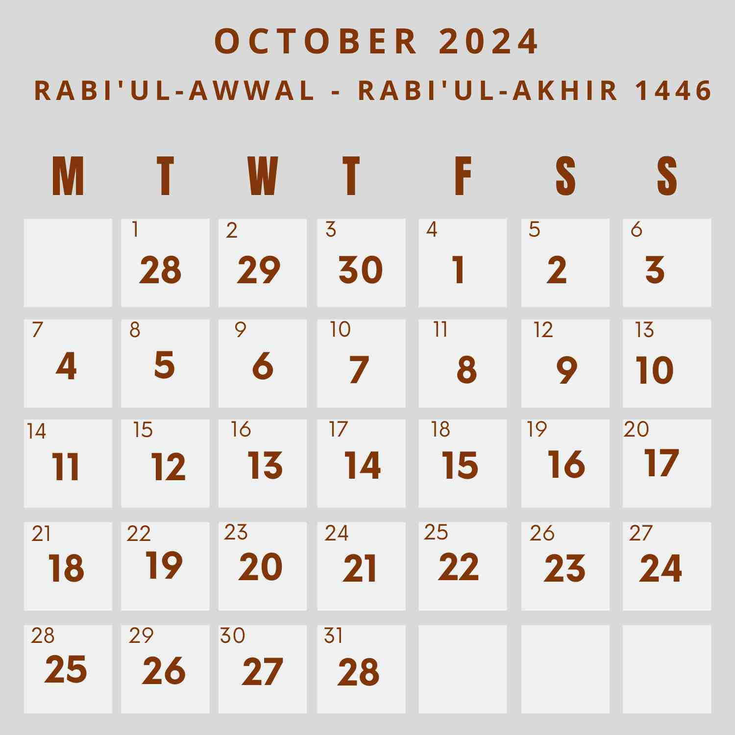 Islamic Calendar 2024 - Khwajadarbar throughout October 2024 Islamic Calendar