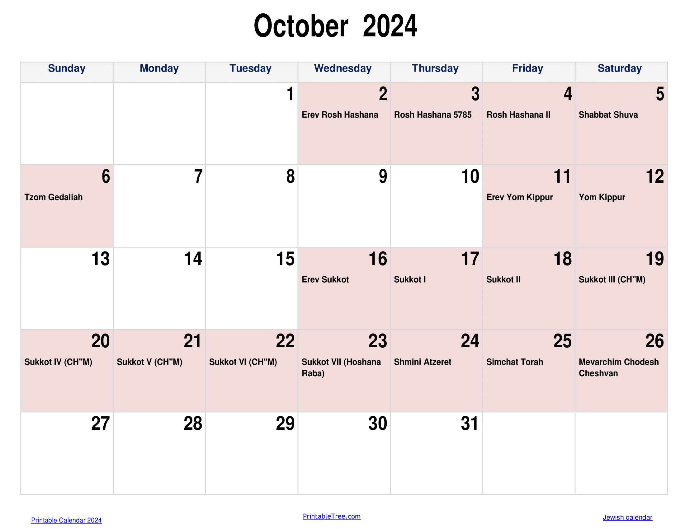 Jewish Calendar 2024, 2025 Pdf Templates With Jewish Holidays Lists throughout October Jewish Calendar 2024