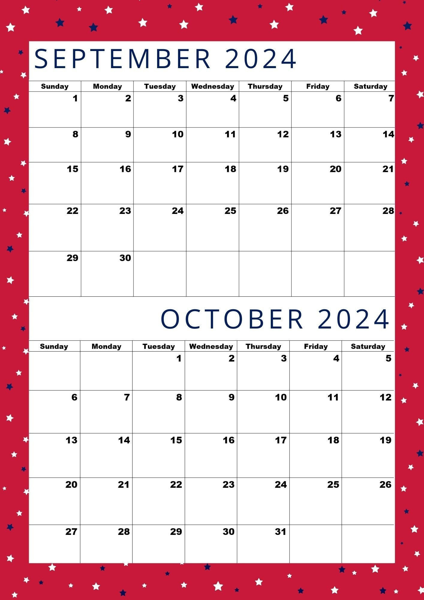 Kalender Für September 2024, Oktober 2024, A4-Format, Letter intended for September &amp;amp;amp; October 2024 Calendar