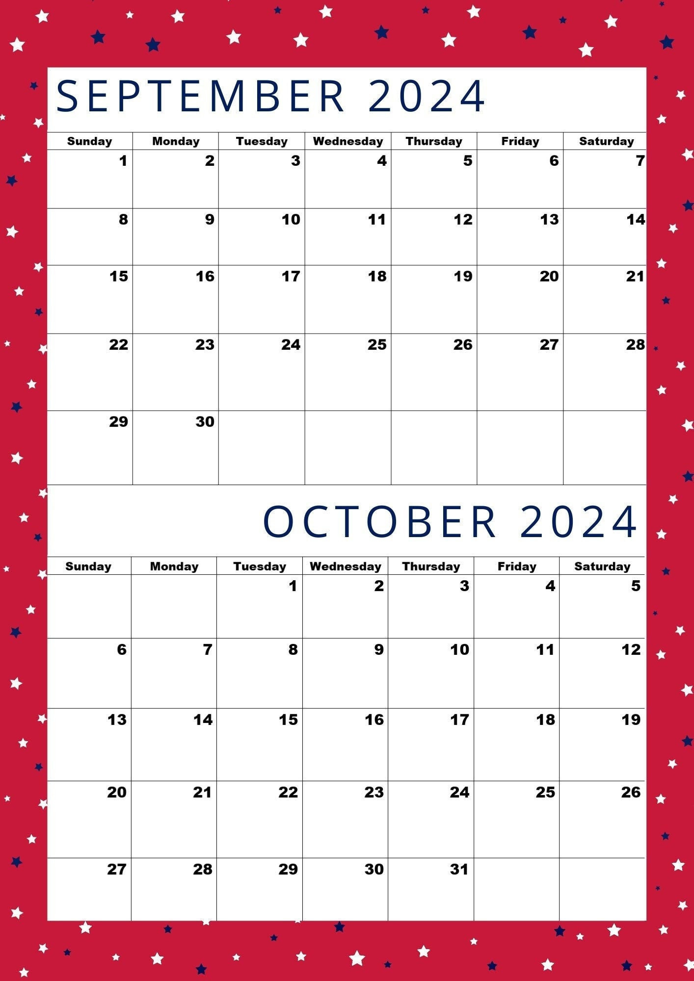 Kalender Für September 2024, Oktober 2024, A4-Format, Letter intended for September October Calendar 2024