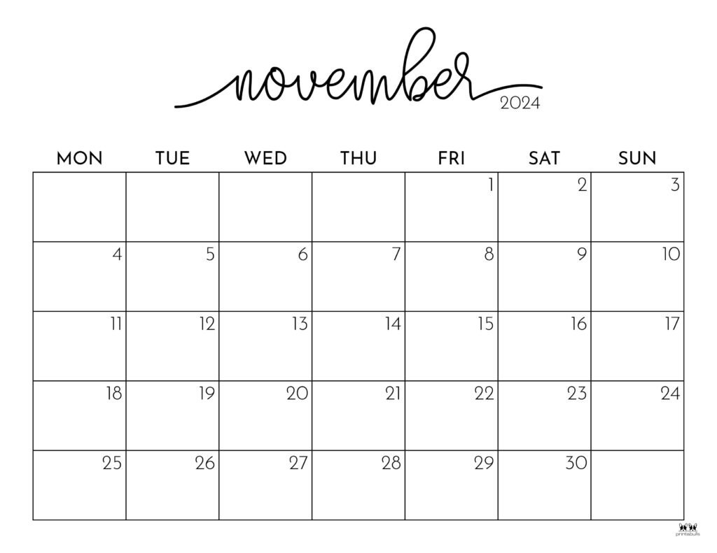 November 2024 Calendars - 50 Free Printables | Printabulls intended for October November Calendar 2024