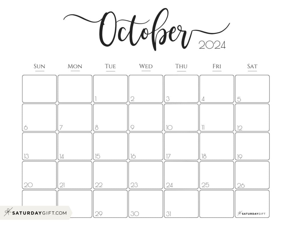 October 2024 Calendar - 20 Cute &amp;amp; Free Printables | Saturdaygift for October 2024 Calendar Aesthetic