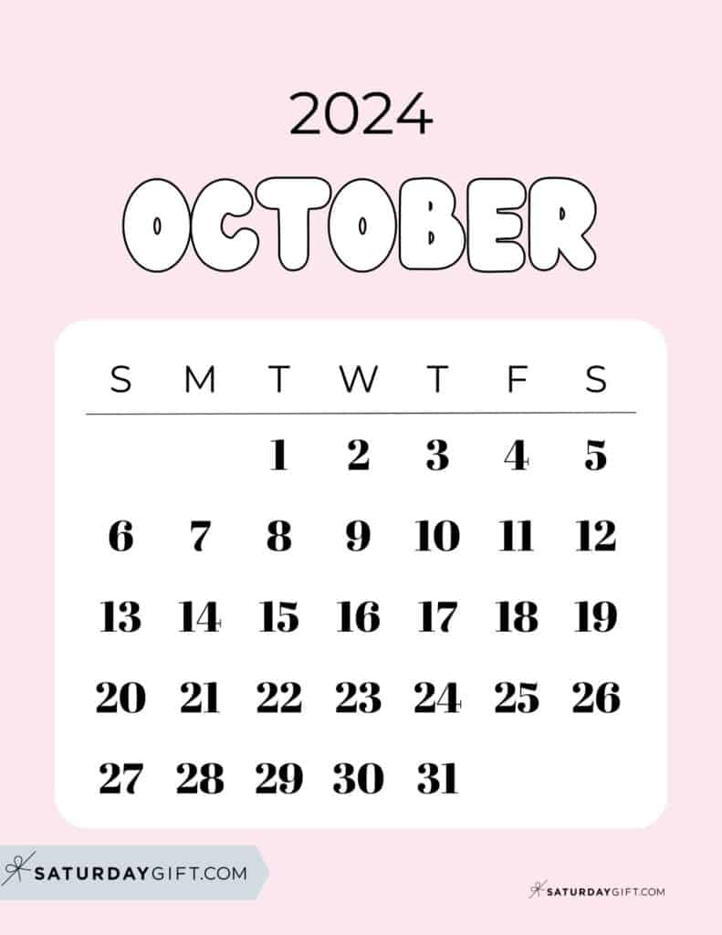 October 2024 Calendar - 20 Cute &amp;amp; Free Printables | Saturdaygift inside Cute October 2024 Printable Calendar