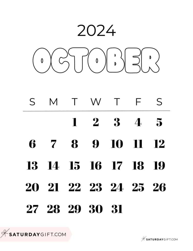 October 2024 Calendar - 20 Cute &amp;amp; Free Printables | Saturdaygift inside Cute Printable October 2024 Calendar