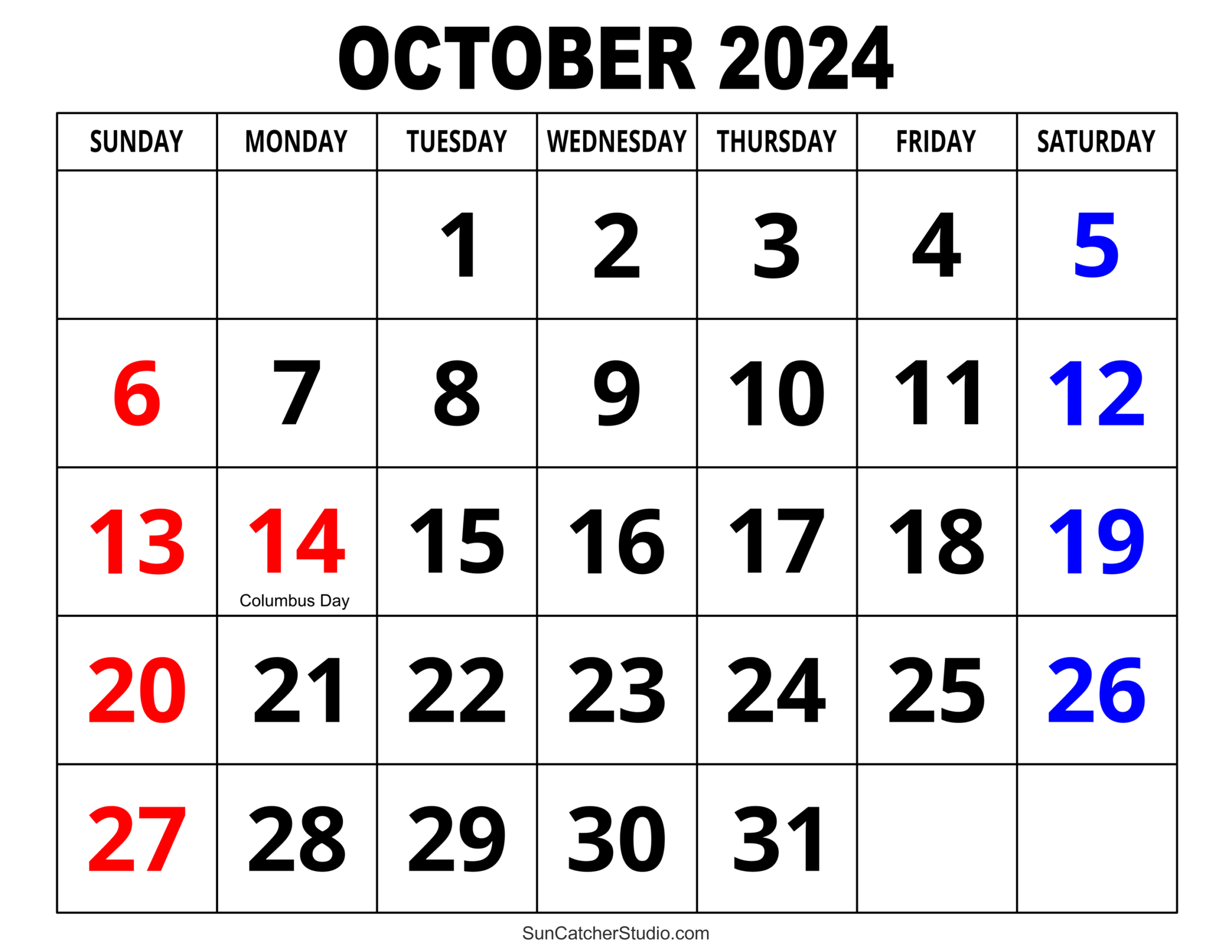 October 2024 Calendar (Free Printable) – Diy Projects, Patterns within Free Printable October 2024 Calendar With Holidays