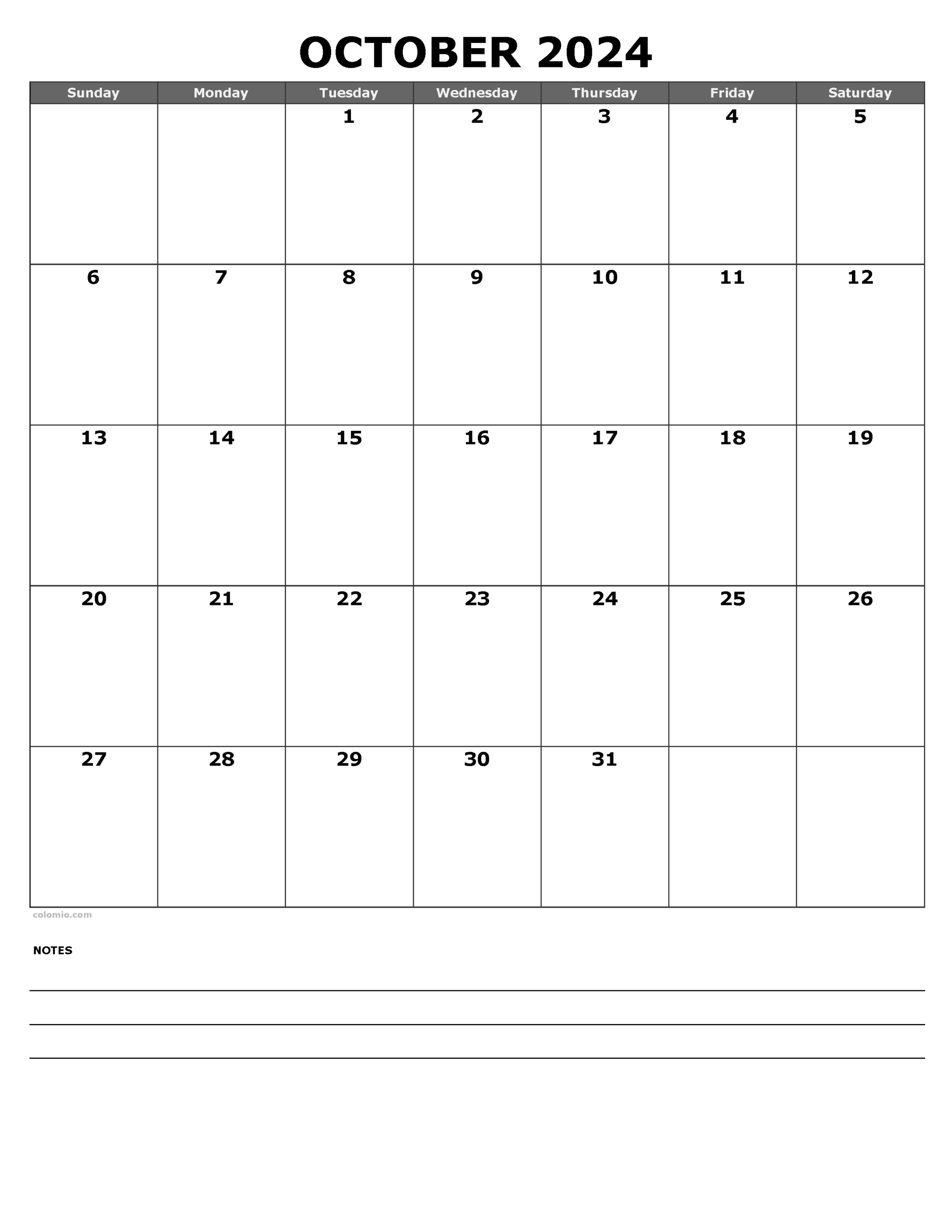 October 2024 Calendar | Free Printable Pdf, Xls And Png in Blank October 2024 Printable Calendar