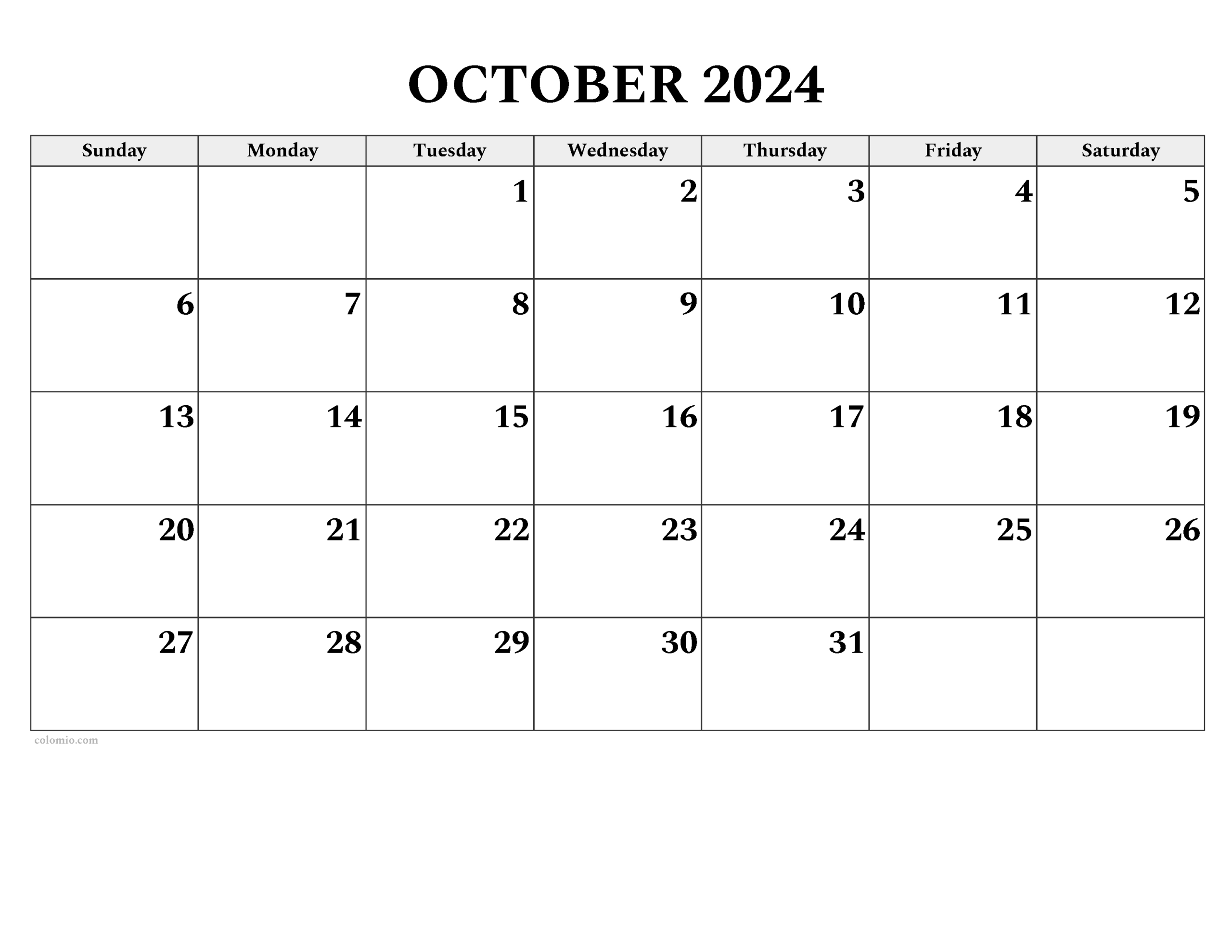 October 2024 Calendar | Free Printable Pdf, Xls And Png with October 2024 Calendar Png