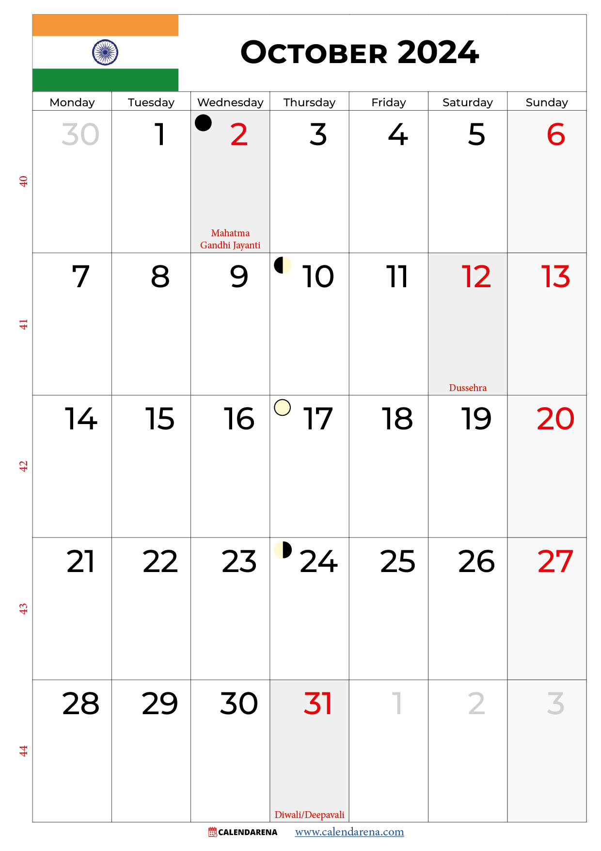 October 2024 Calendar India intended for October 2024 Calendar With Holidays India