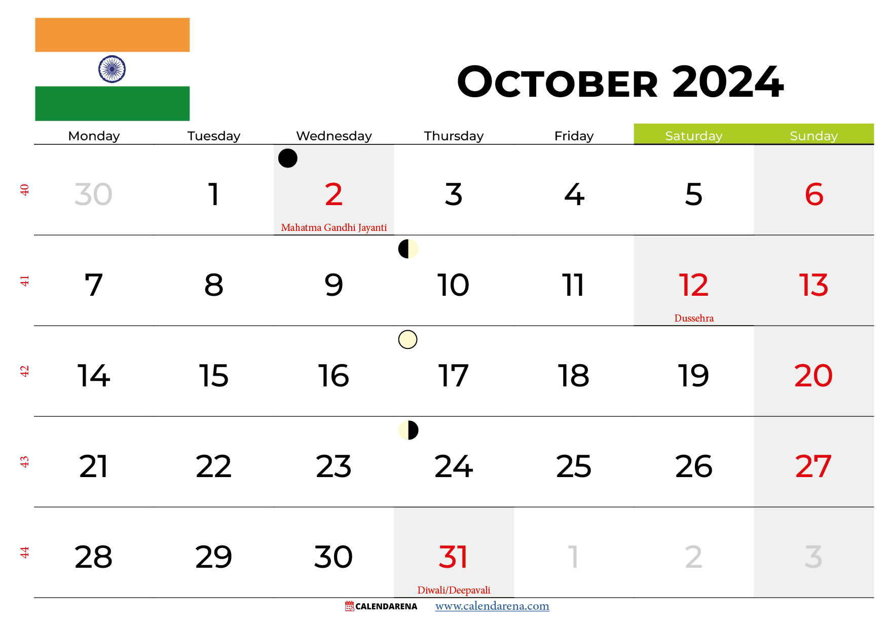 October 2024 Calendar India regarding October 2024 Indian Calendar