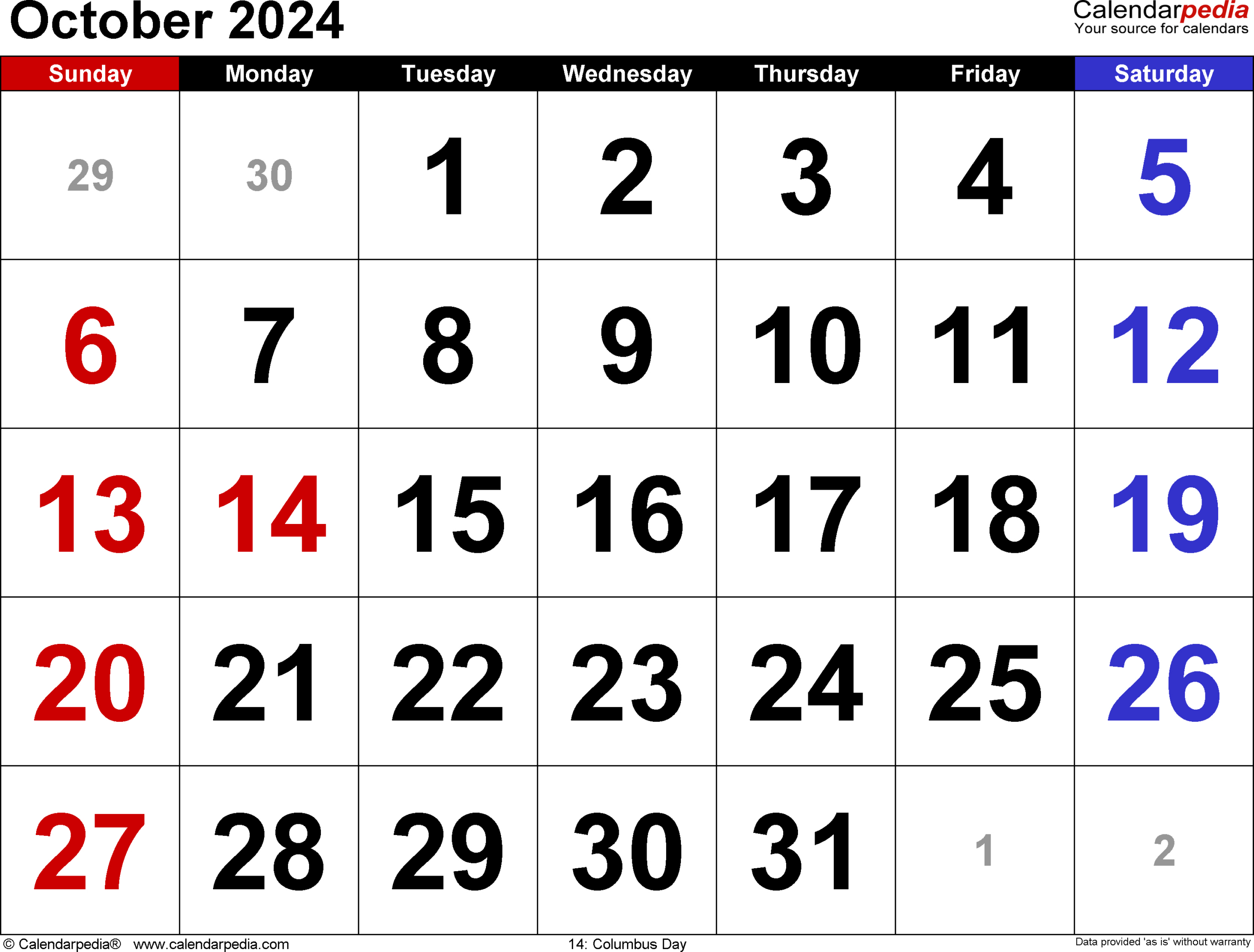 October 2024 Calendar | Templates For Word, Excel And Pdf for October 2024 Calendar