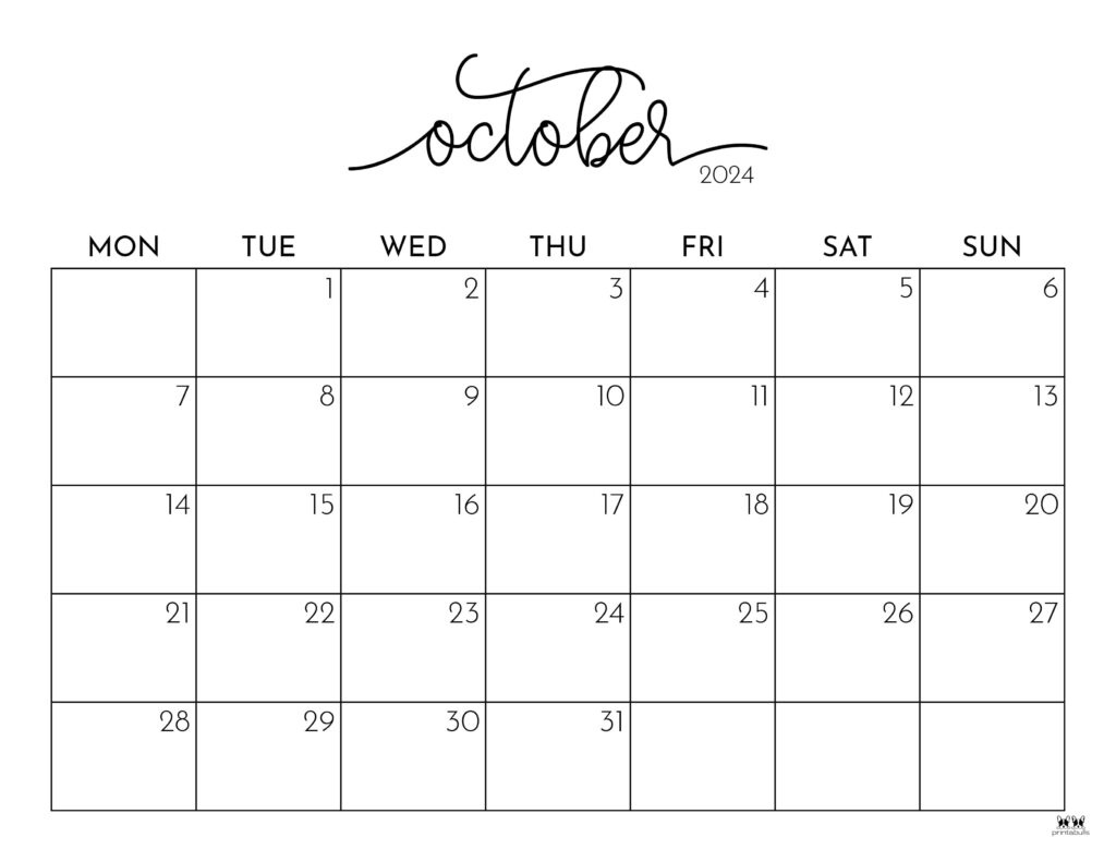 October 2024 Calendars - 50 Free Printables | Printabulls for Cute Printable October 2024 Calendar