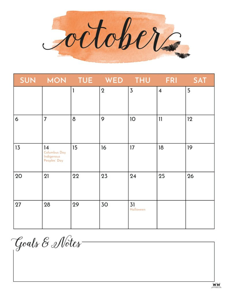 October 2024 Calendars - 50 Free Printables | Printabulls for October 2024 Calendar Aesthetic