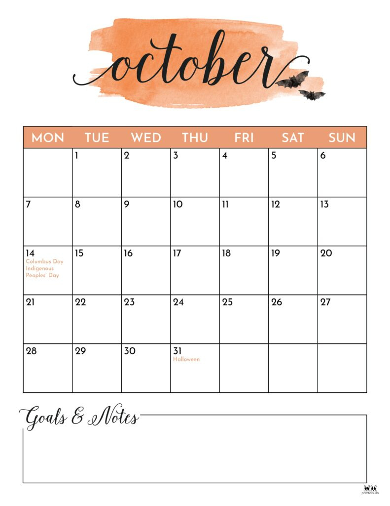 October 2024 Calendars - 50 Free Printables | Printabulls for October 2024 Calendar Printable Vertical