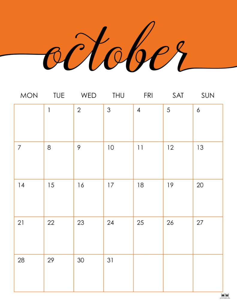 October 2024 Calendars - 50 Free Printables | Printabulls for October Calendar 2024 Vertical